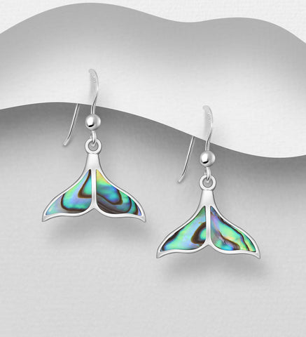 Sterling Silver Abalone Shell Whale's Tail Earrings 2-1-1177 NEW