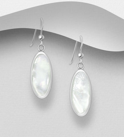 Sterling Silver White Mother of Pearl Dangle Earrings 2-1-1224