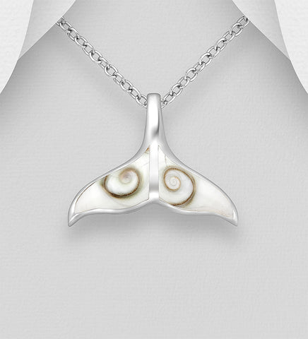 Sterling Silver Shiva Shell Whale Tail Pendant on 18 inch chain 5-1-628 NEW