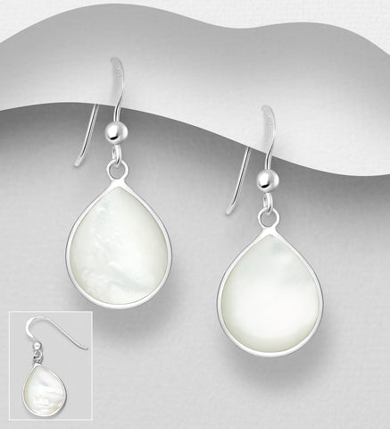 Sterling Silver White Mother of Pearl Dangle Earrings 2-1-1201