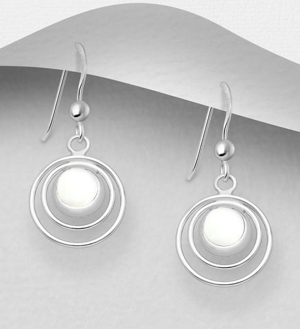 Sterling Silver White Mother of Pearl Dangle Earrings 2-1-1202