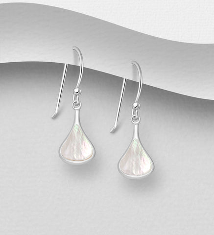 Sterling Silver White Mother of Pearl  Dangle Earrings ~ 2-1-1214
