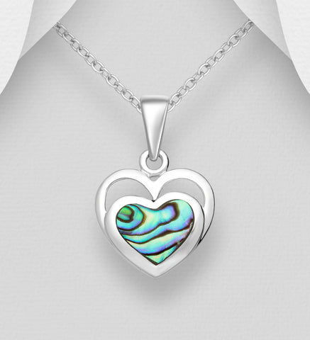 Sterling Silver Abalone Heart Pendant on 18 inch box chain ~ 5-1-613