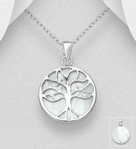 Sterling Silver Mother of Pearl  "Tree of Life" Pendant on 18 inch chain  5-1-632