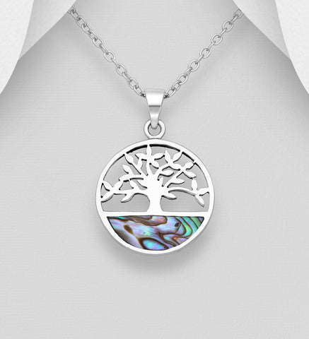 Sterling Silver Abalone "Tree of Life" Pendant on 18 inch chain  5-1-633