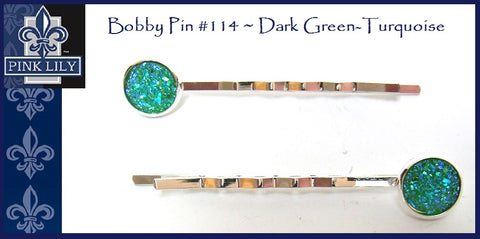 Pink Lily ~ Bobby Pin #114 ~ Dark Green-Turquoise Snake Druzy ~ SET