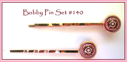 Pink Lily ~ Pink Paisley Cabochon Bobby Pin Set ~ #140