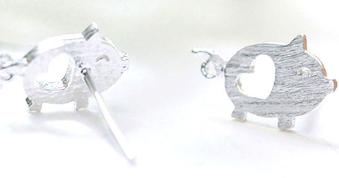 Pink Lily ~ Matte "Little Heart Piggy" ~ Stud Earrings #61