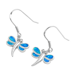 Sterling Silver Blue Dragonfly Dangle Earrings ~ 2-1-1095