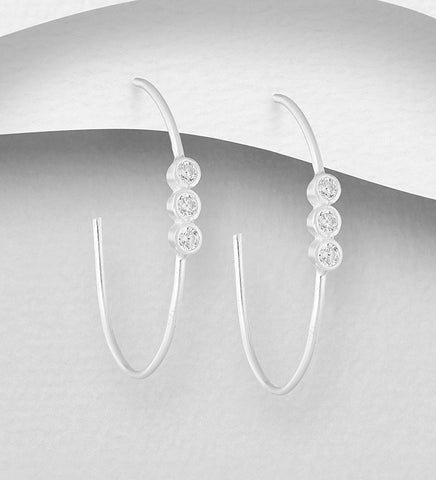 Sterling Silver CZ Hoop Earrings ~ 2-1-1119 SALE