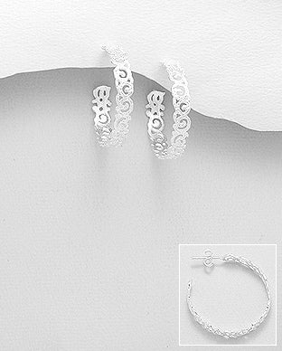 Sterling Silver Wreath Hoop Earrings ~ 2-1-1157 SALE