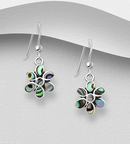 Sterling Silver Abalone Flower Dangle Earrings 2-1-1182