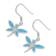 Sterling Silver Blue Dragonfly Dangle Earrings ~ 2-1-1086