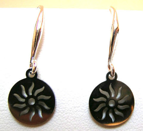 Pink Lily ~ Silver Plated Sun Disc Drop Earrings #77