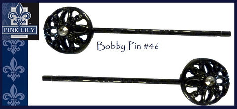 Pink Lily ~ Bobby Pin Black Flower #46 ~ Sold as a SET