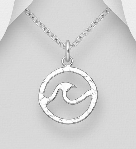 Sterling Silver Hammered "Wave" Pendant on 18 inch chain 5-1-573