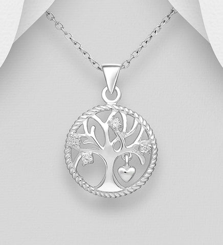Sterling Silver CZ "Tree of Life" Pendant on 18 inch chain 5-1-576
