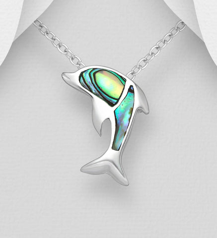 Sterling Silver Abalone Dolphin Pendant on 18 inch chain ~ 5-1-581