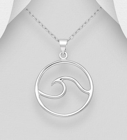 Sterling Silver  "Wave" Pendant on 18 inch chain 5-1-582