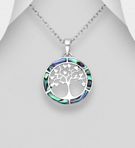 Sterling Silver Abalone "Tree of Life" Pendant on 18 inch chain 5-1-583