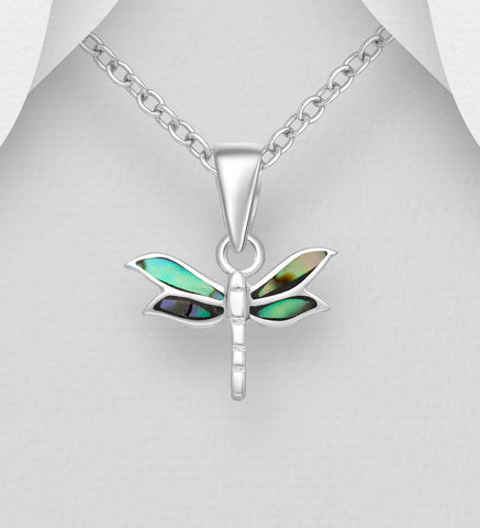 Sterling Silver Abalone Dragonfly Pendant on 18 inch chain 5-1-588 SALE