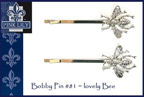 PINK LILY ~ Silver Bee Bobby Pin ~ #81