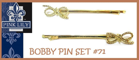 Pink Lily ~ Bobby Pin Set #71 Gold Bow ~ Sold as a SET