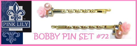Pink Lily ~ Bobby Pin Set #72 ~ Lovely Gold Flower Rhinestone Cluster ~ Sold as a SET