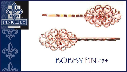 PINK LILY ~ Filigree Pink Gold-Plated Bobby Pin #94