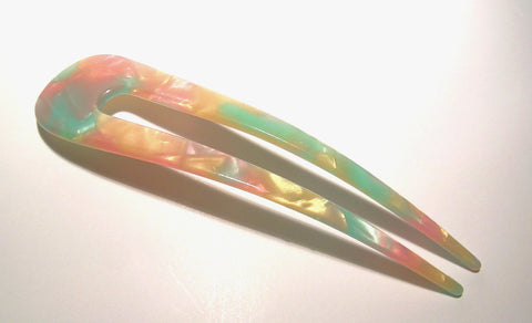 Pink Lily ~ "Anne"  Large Chignon Pin ~ Coral & Green #6