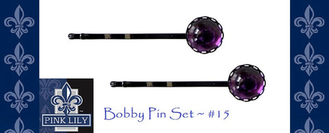 Pink Lily ~ Bobby Pin: Purple Cabochon #15 ~ Sold as a SET of 4 pcs.