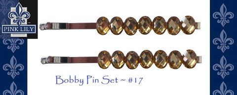 Pink Lily ~  Oval Gold Rhinestone Bobby Pins #17 ~ Sold as a SET of 4 pcs.
