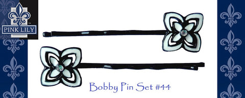 Pink Lily ~ Bobby Pin with Black Flowers #44 ~ Sold as a SET