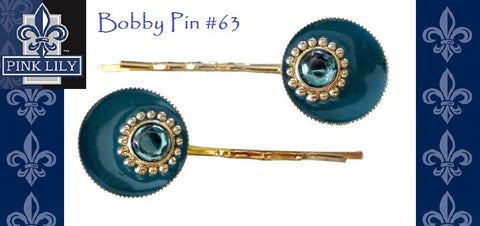 Pink Lily ~ Enamel Turquoise Bobby Pin #63 ~ Sold as a SET
