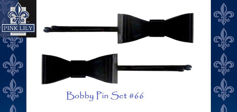 Pink Lily ~ Black Bow Bobby Pin #66 ~ Sold as a SET