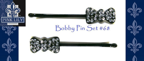 Pink Lily ~ Crystal Bow Bobby Pin #68 ~ Sold as a SET