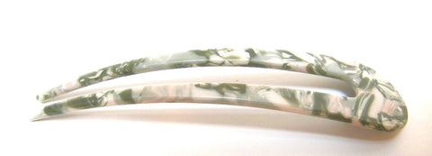 Pink Lily ~ "Anne"  Large Cream Marbled Green & Grey Chignon Pin ~ #4