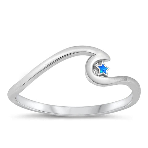 Sterling Silver - Wave & Blue Starfish - Ring Size 8 - 1-4-2 NEW