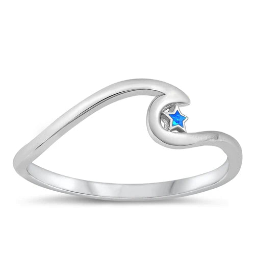 Sterling Silver - Wave & Blue Starfish - Ring Size 9 - 1-4-2 NEW