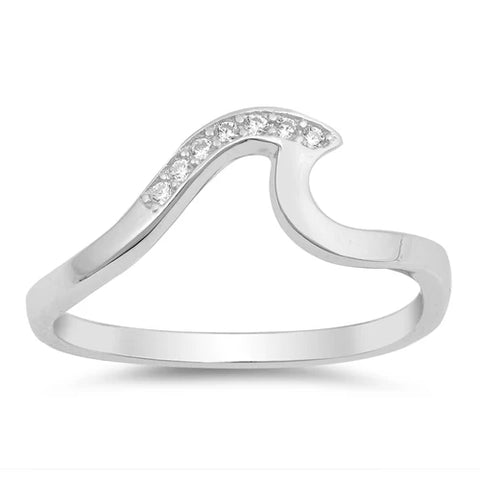 Sterling Silver - Wave & CZ - Ring Size 9 - 1-4-3 NEW