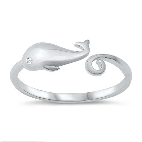 Sterling Silver - CZ Whale - Ring Size 9 - 1-4-4 NEW