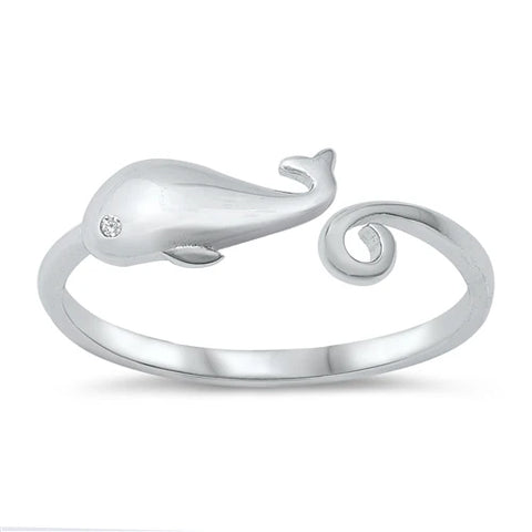 Sterling Silver - CZ Whale - Ring Size 9 - 1-4-4 NEW