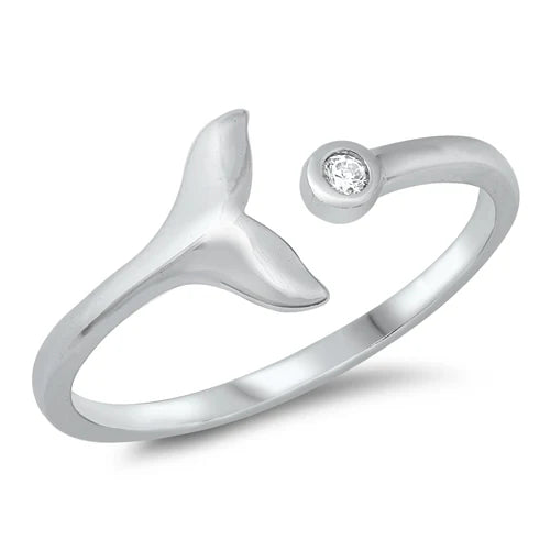 Sterling Silver - Whale Tail & CZ - Ring Size 8 - 1-4-6 NEW