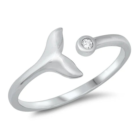 Sterling Silver - Whale Tail & CZ - Ring Size 8 - 1-4-6 NEW
