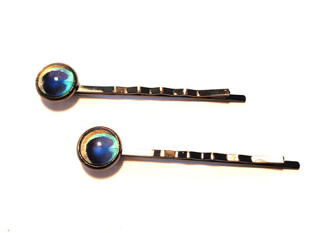 Pink Lily ~ Peacock Feathers ~ Bobby Pin Set  ~ #111-10