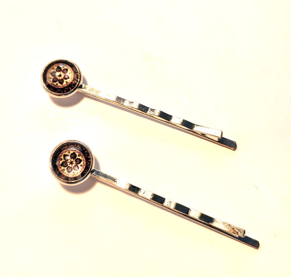 Pink Lily ~ Brown Mandela ~ Bobby Pin Set  ~ #132-11