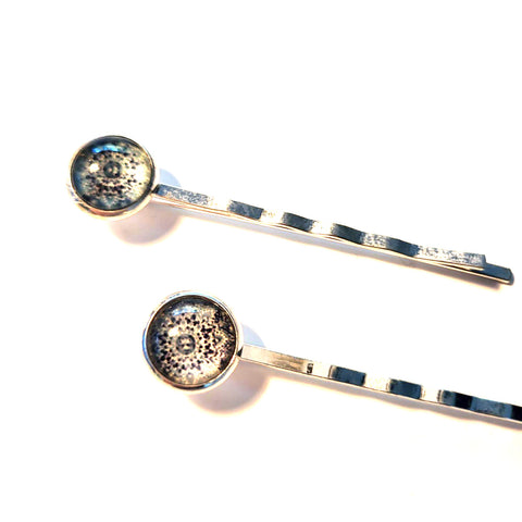 Pink Lily ~ Blue/Gray Mandela ~ Bobby Pin Set  ~ #132-3