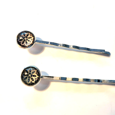 Pink Lily ~ Peach & Black Mandela ~ Bobby Pin Set  ~ #132-4