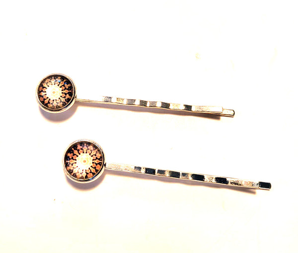 Pink Lily ~Orange & Black Mandela ~ Bobby Pin Set  ~ #132-5