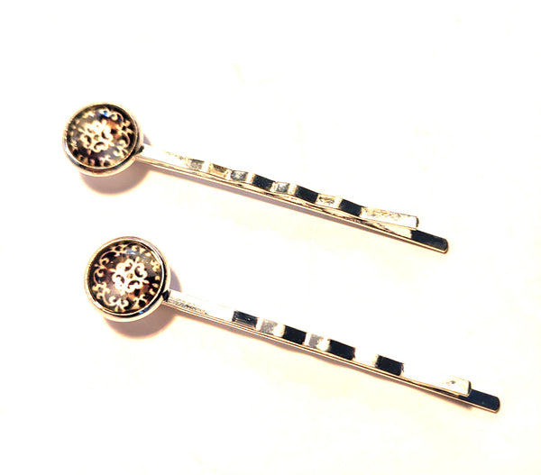 Pink Lily ~ Brown & Black Mandela ~ Bobby Pin Set  ~ #132-7
